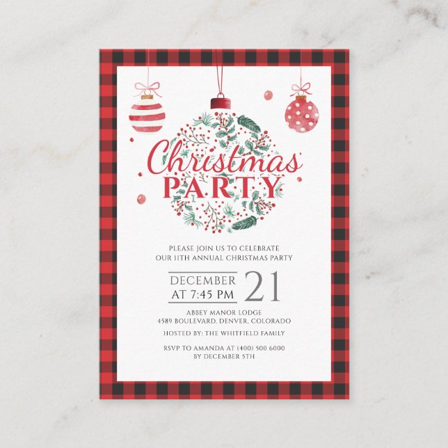 Christmas Holiday Plaid Rustic Party Invitation (Front)