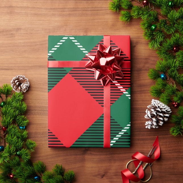 Christmas Holiday Plaid Tartan Red Green White Wrapping Paper (Holiday Gift)