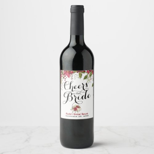 Christmas Holiday Poinsettia Cheers to the Bride Wine Label