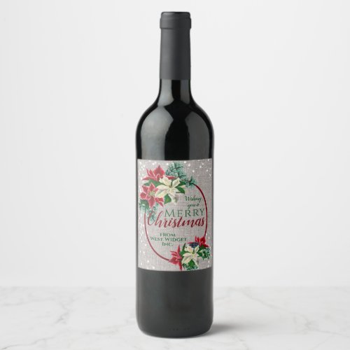 Christmas Holiday Poinsettia Festive Floral  Wine  Wine Label