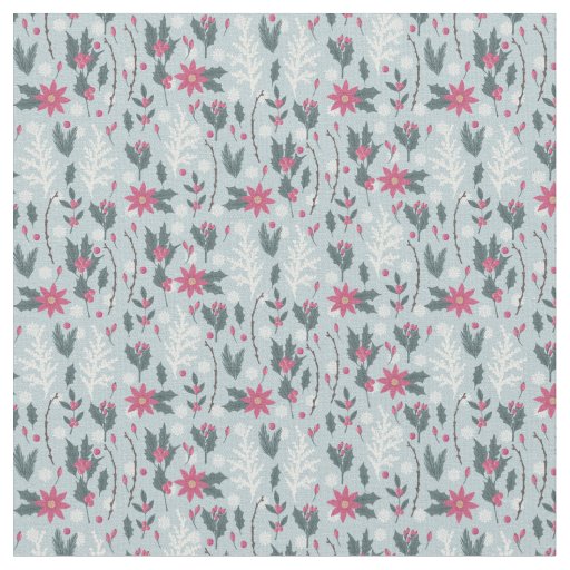 Christmas Holiday Poinsettia Floral Pattern Fabric