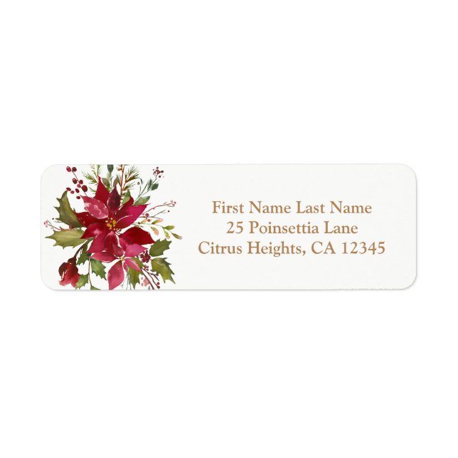 Christmas Holiday Poinsettia Flower Floral Winter Label (Front)