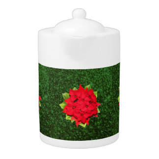 Christmas Holiday Poinsettia Flower Teapot