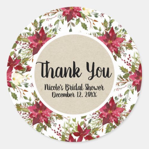 Christmas Holiday Poinsettia Flower Winter Floral Classic Round Sticker