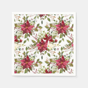 Christmas Holiday Poinsettia Flower Winter Floral Paper Napkins