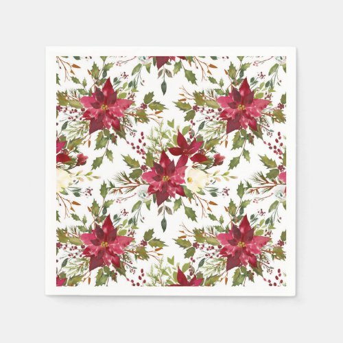 Christmas Holiday Poinsettia Flower Winter Floral Paper Napkins