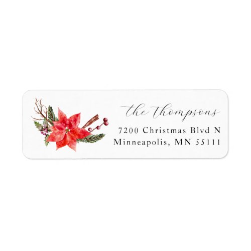 Christmas Holiday Poinsettia Return Address  Label