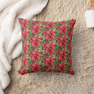 Christmas Holiday Poinsettia Throw Pillow