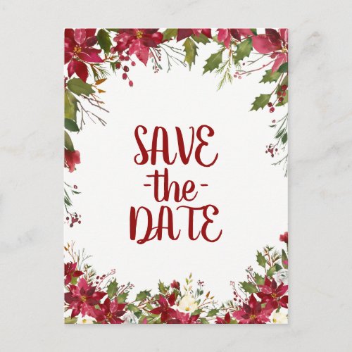 Christmas Holiday Poinsettia Wedding Save the Date Announcement Postcard