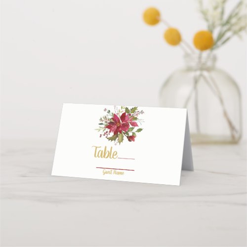 Christmas Holiday Poinsettia Wedding Table Seat Place Card