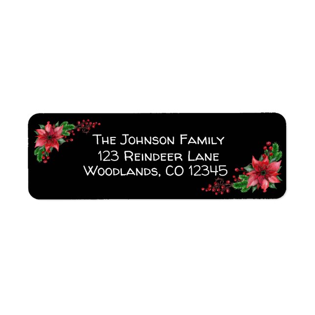 Christmas Holiday Poinsettias Label (Front)