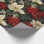 Christmas/Holiday Poinsettias Red Berries Greenery Wrapping Paper<br><div class="desc">This stunning holiday wrapping paper showcases an elegant design featuring cream-colored poinsettias, clusters of red holly berries, and delicate white blooms intertwined with rich green foliage. Set against a dark, dramatic background, the floral and botanical elements create a timeless and sophisticated aesthetic that is perfect for Christmas or winter celebrations....</div>