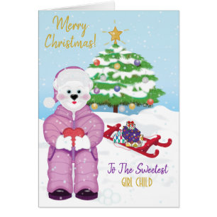 Christmas Holiday Polar Bear Girl Cards