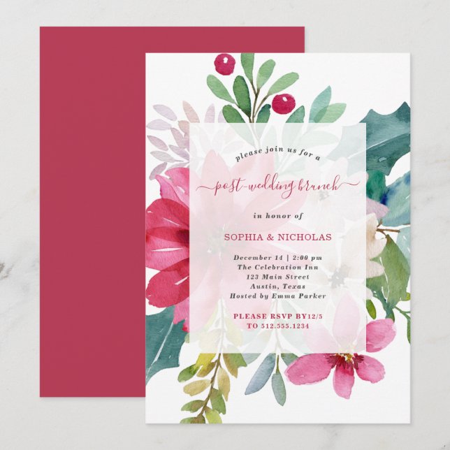 Christmas Holiday Post-Wedding Brunch | Floral Invitation (Front/Back)