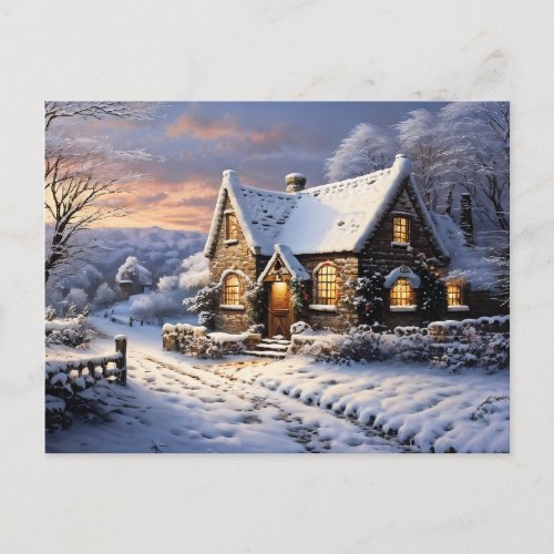 Christmas Holiday Postcard House in Snow