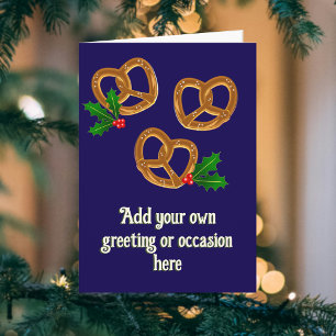 Christmas Holiday Pretzels with Holly - add text Card