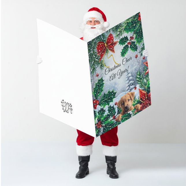 Christmas Holiday Puppy Custom Text and Signature Card (Santa Is sending cards!  This is a giant of a card.)