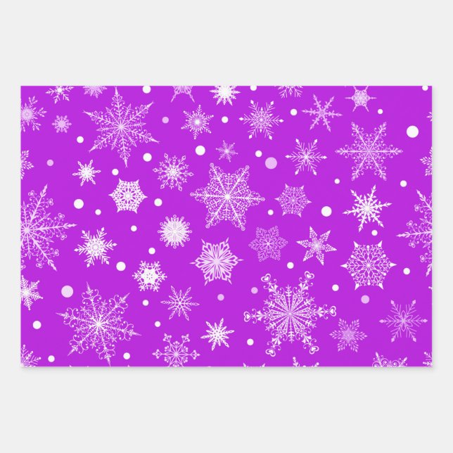 Christmas Holiday Purple Snowflakes Xmas Pattern Wrapping Paper Sheets (Front)