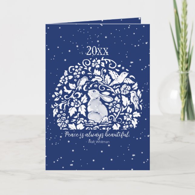 Christmas Holiday Rabbit Blue White Peace Year (Front)