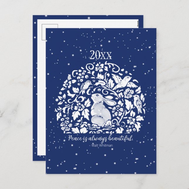 Christmas Holiday Rabbit Blue White Peace Year (Front/Back)