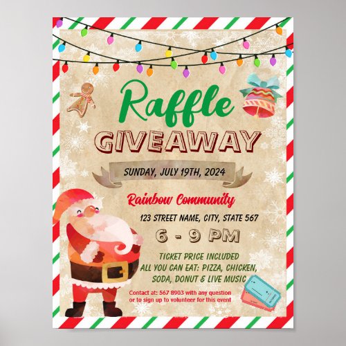 Christmas holiday raffle fundraiser template poster