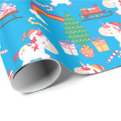 Christmas Holiday Rainbow Unicorns Candy Cane Wrapping Paper (Roll Corner)
