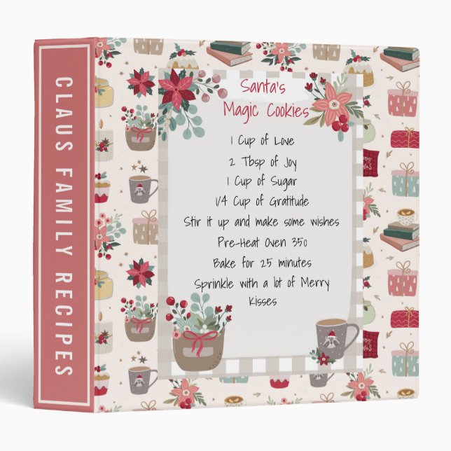 Christmas Holiday Recipe Baking Cute Red Family 3  3 Ring Binder (Front/Spine)