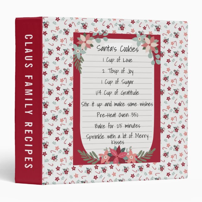 Christmas Holiday Recipe Baking Cute Red Family 3 Ring Binder (Front/Spine)