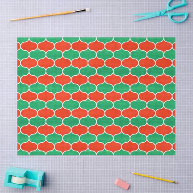 Christmas Holiday Red and Green Ogee Pattern Tissue Paper (Craft)