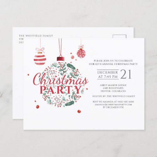 Christmas Holiday Red and Green Party Invitation Postcard