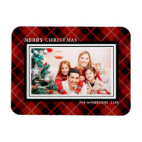 Christmas | Holiday Red & Black Plaid Photo Magnet