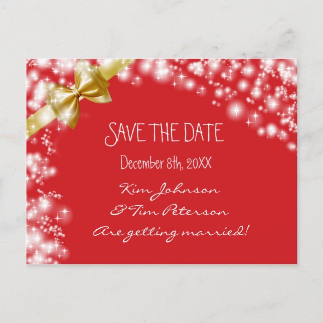 Christmas Holiday Red & Bow Save Date Postcard (Front)