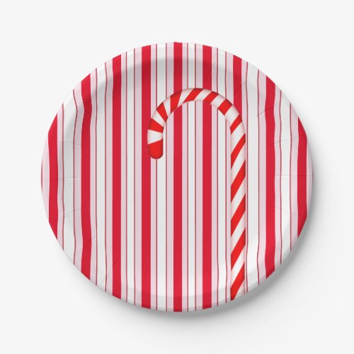 Christmas Holiday Red  Candy Stripe Pattern Paper Plates