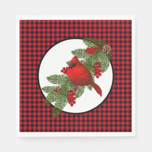 Christmas Holiday Red Cardinal Buffalo Print Napkins