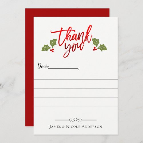 Christmas Holiday Red Foil Shine Thank You Card