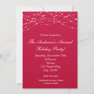 Christmas Holiday Red Glitter Elegant Invitation