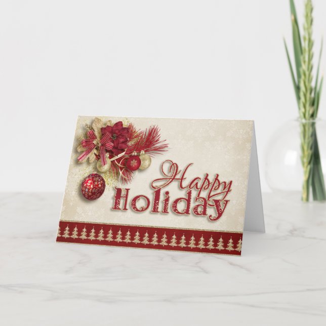 Christmas Holiday - Red/Gold Happy Holiday Card (Front)