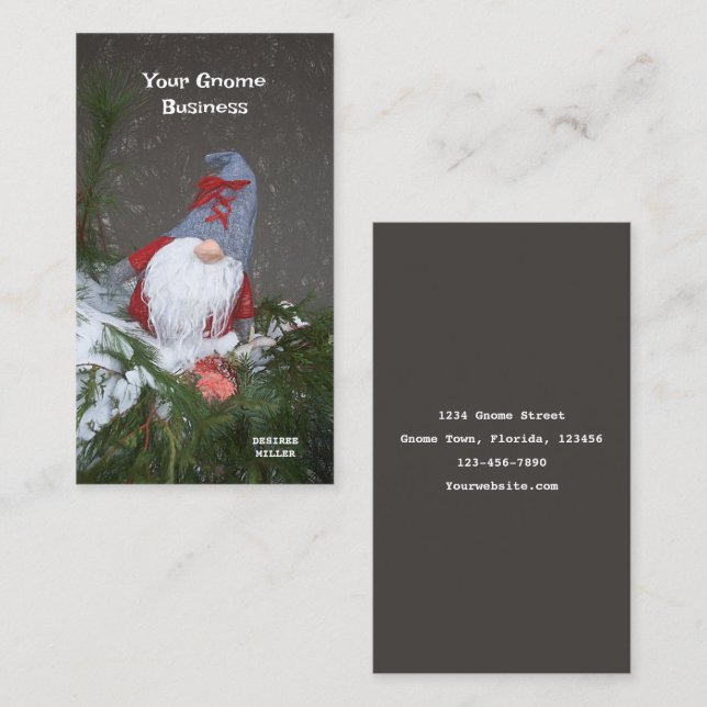 Christmas Holiday Red Gray Rustic Gnome Business Card (Front/Back)