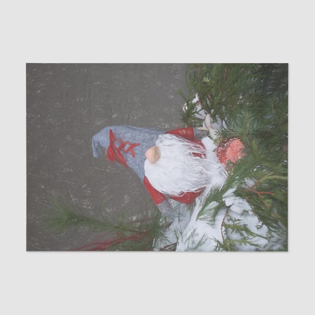 Christmas Holiday Red Gray Rustic Gnome Tissue Paper (Front)
