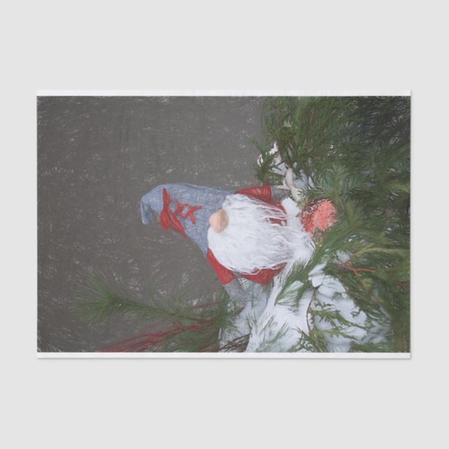 Christmas Holiday Red Gray Rustic Gnome Tissue Paper (Front)