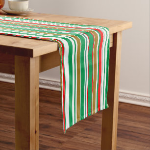 Christmas Holiday Red Green and Gold Stripes Medium Table Runner