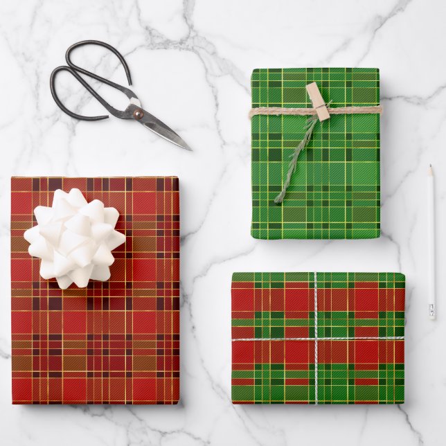 Christmas Holiday Red, Green and Gold Wrapping Paper Sheets (Front)