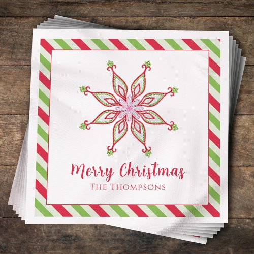 Christmas Holiday Red Green Colorful Snowflake Napkins