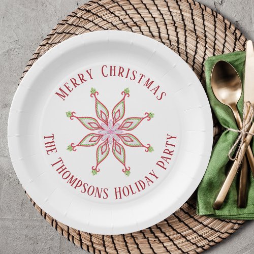 Christmas Holiday Red Green Colorful Snowflake Paper Plates