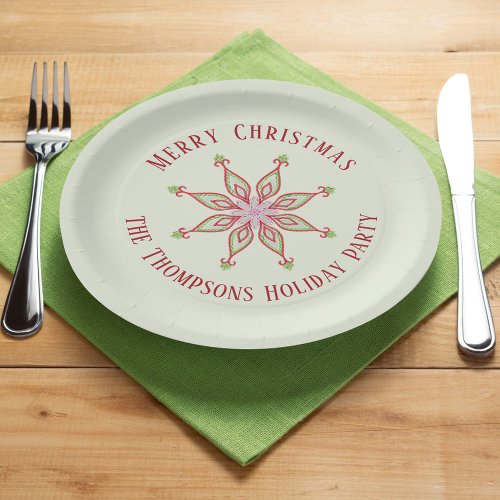 Christmas Holiday Red Green Colorful Snowflake Paper Plates
