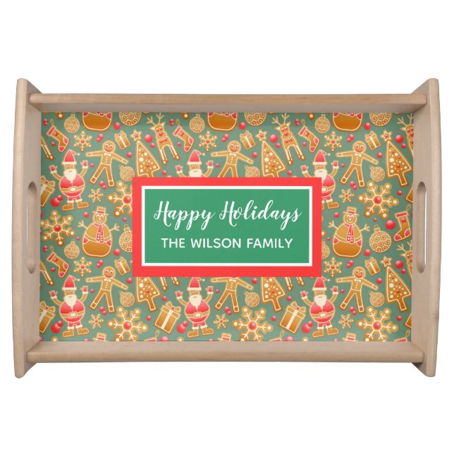 Christmas Holiday Red Green Fun Festive Cookie Serving Tray (Front)
