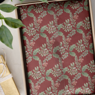 Christmas Holiday Red Green Holly Berry Botanical Tissue Paper