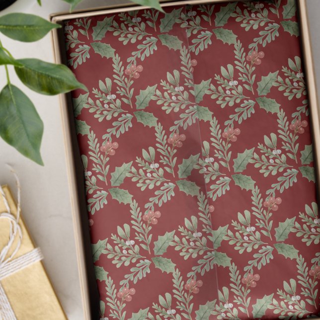 Christmas Holiday Red Green Holly Berry Botanical  Tissue Paper (Creator Uploaded)