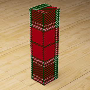 CHRISTMAS HOLIDAY RED & GREEN PLAID PATTERN WINE BOX
