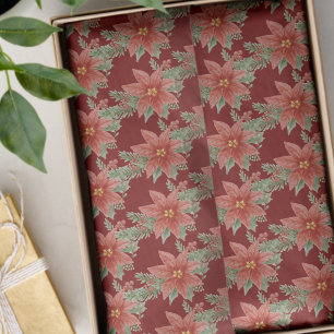 Christmas Holiday Red Green Poinsettia Floral Tissue Paper
